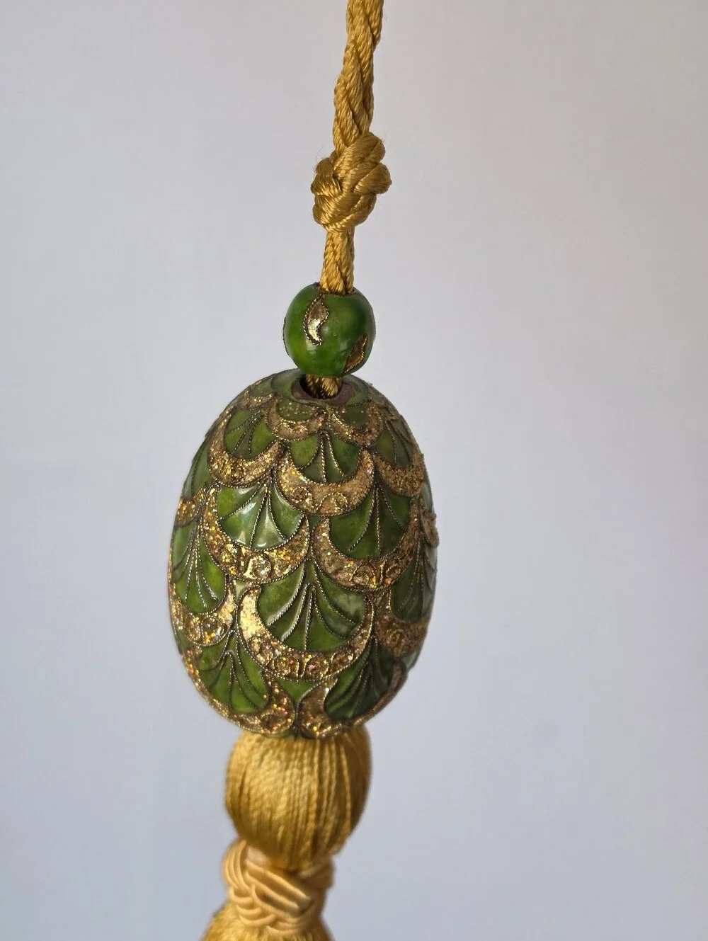 Vtg Cloisonne Faberge Inspired Large Egg Victorian Gold Drawer Tassel 14
